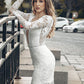 Lace V-Neck Long Sleeves Short Knee-Length Wedding Dress