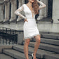 Lace V-Neck Long Sleeves Short Knee-Length Wedding Dress