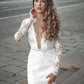 Lace V-Neck Long Sleeves Short Knee-Length Wedding Dress