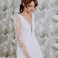 V-Neck Long Sleeves A-Line Natural Waist Lace Bridal Dress