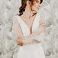 V-Neck Long Sleeves A-Line Natural Waist Lace Bridal Dress