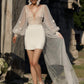 V-Neck Long Sleeves Sheath Stretch Crepe Wedding Dress