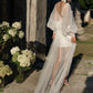 V-Neck Long Sleeves Sheath Stretch Crepe Wedding Dress
