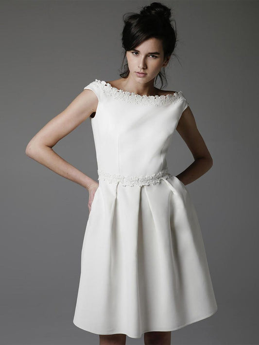 Satin Bateau Neck Sleeveless A-Line Wedding Dress