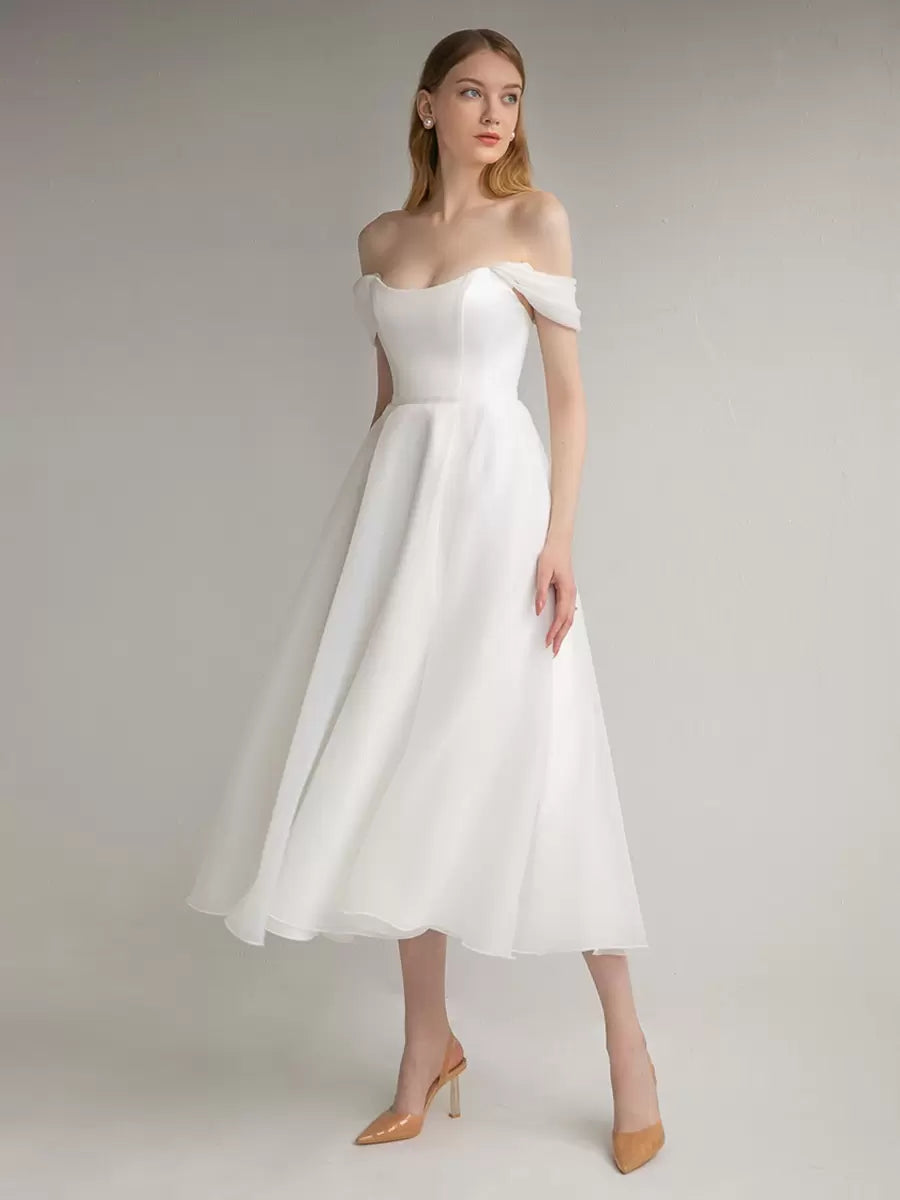 Jewel Neck Sleeveless A-Line Tea-Length Wedding Dress