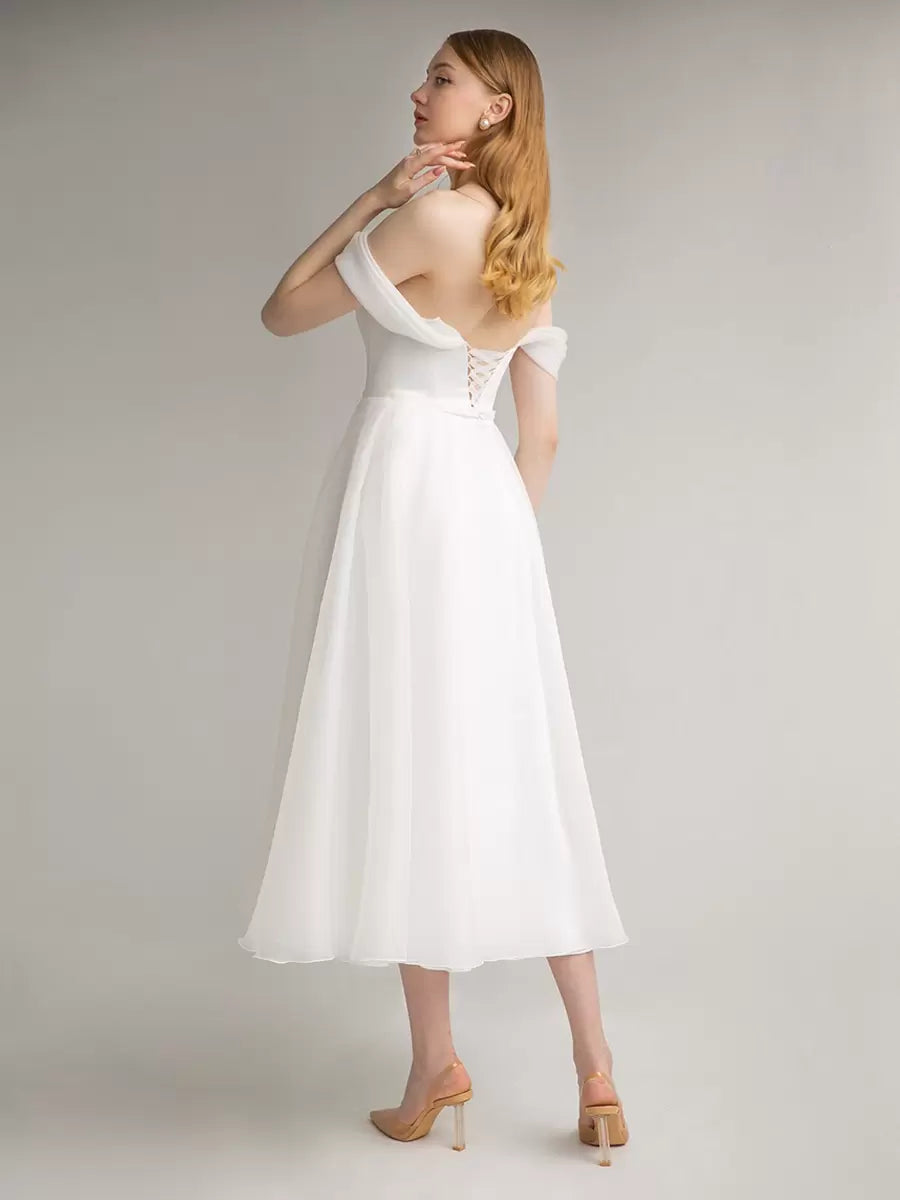 Jewel Neck Sleeveless A-Line Tea-Length Wedding Dress