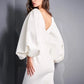 Satin V-Neck Pleated Long Sleeves Short Wedding Dress