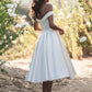 Off-The-Shoulder Sleeveless Short Tea-Length Wedding Dress