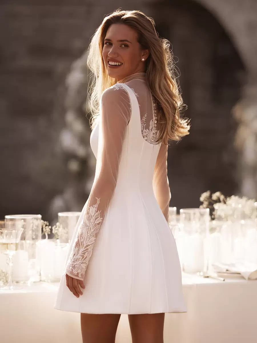 Satin Square Neck Sleeveless Short Bridal Dress