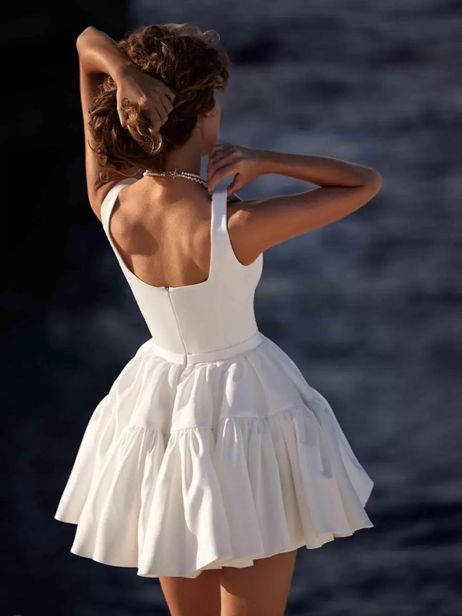 Ivory Square Neck Sleeveless Wedding Dress
