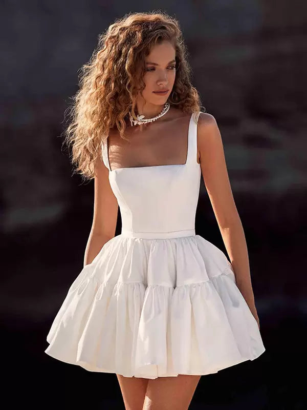 Ivory Square Neck Sleeveless Wedding Dress