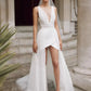 V-Neck Sleeveless A-Line Short Wedding Dress With Train