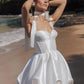 Satin A-Line Sweetheart Neck Sleeveless Short Bridal Dress