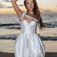 Satin A-Line Sweetheart Neck Sleeveless Short Bridal Dress