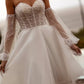 Ivory Strapless Long Sleeves Short Wedding Dress