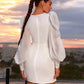 V-Neck Long Sleeves Short Tulle Wedding Dress