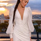V-Neck Long Sleeves Short Tulle Wedding Dress