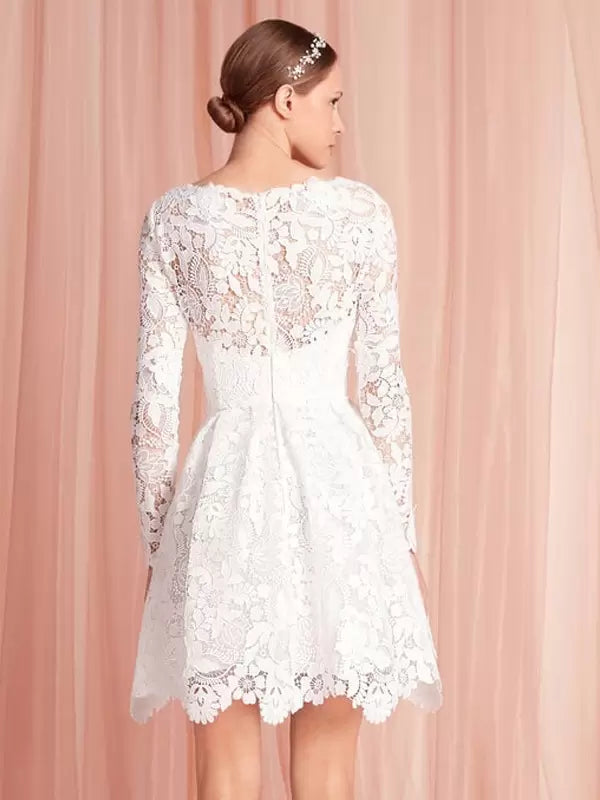 Jewel Neck A-Line Long Sleeves Knee-Length Wedding Dress