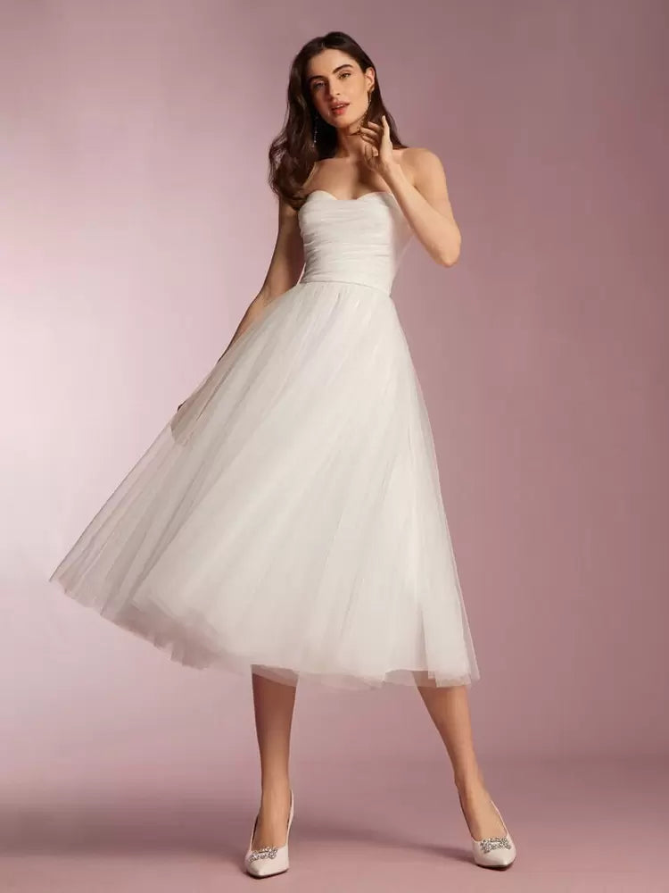 Ivory Strapless Sleeveless Short Tea-Length Wedding Dress