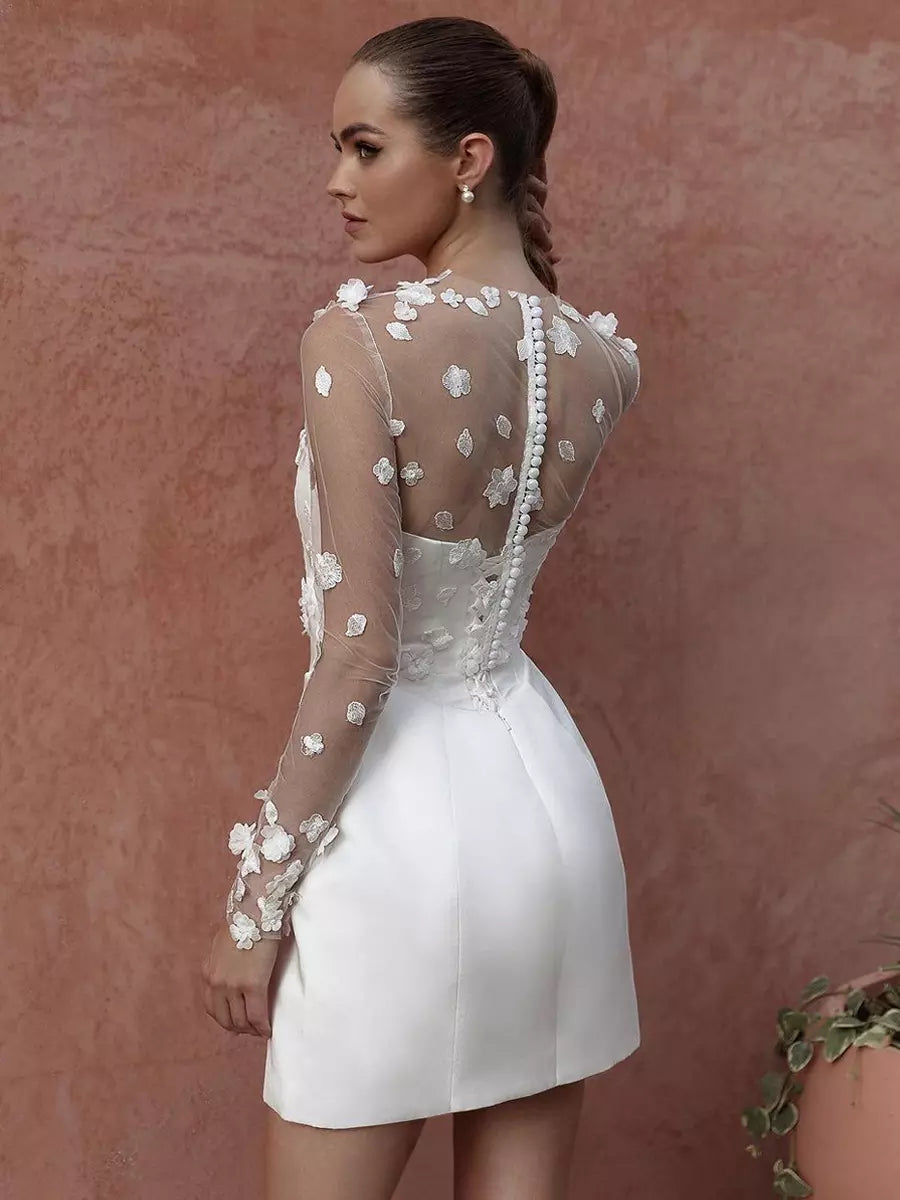 Lace Long Sleeves Short Two-piece Wedding Dress