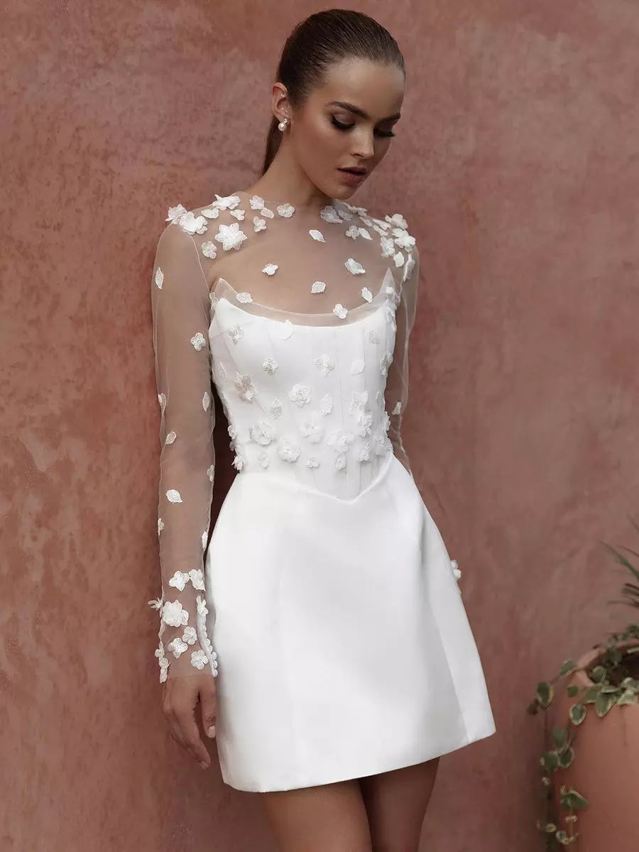 Lace Long Sleeves Short Two-piece Wedding Dress