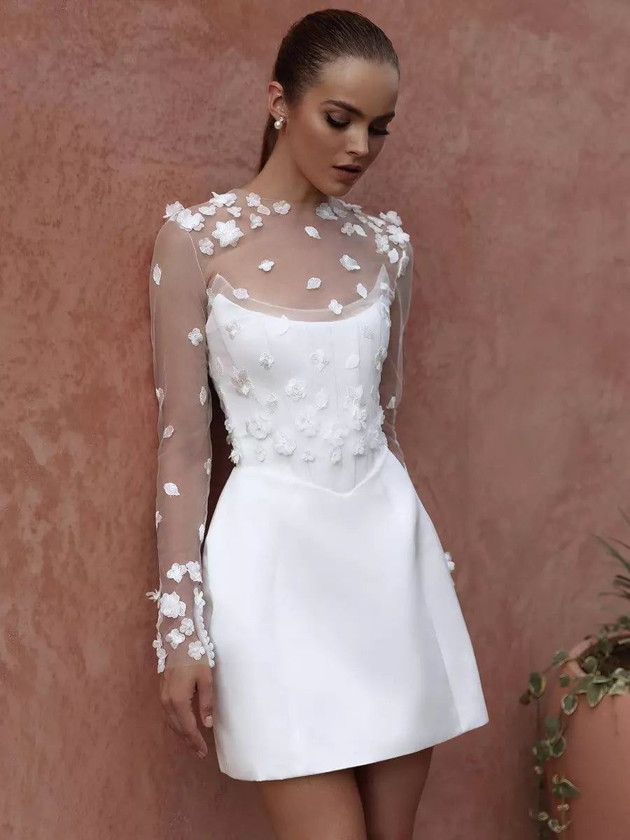 Lace Long Sleeves Short Two-piece Wedding Dress