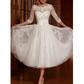 Lace A-Line Illusion Neck Tea Length Wedding Dress