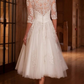 Lace A-Line Illusion Neck Tea Length Wedding Dress