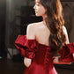 Red Matte Satin V-Neck Floor-Length Party Dress