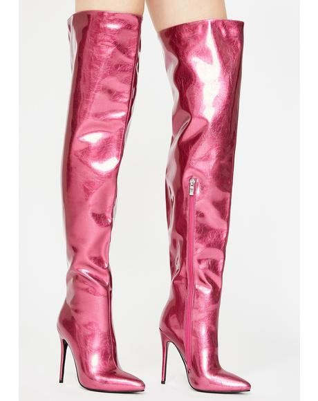 Metallic Pointed Toe Over The Knee Boots