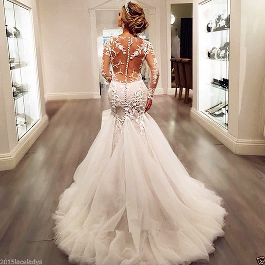 Luxury Lace Long Sleeves Mermaid Wedding Dress