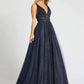 Dark Navy Princess V-Neck Sleeveless Sequin Tulle Party Dress