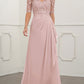 Pink Lace V-Neck Short Sleeves A-Line Bridesmaid Dress