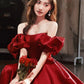 Red Matte Satin V-Neck Floor-Length Party Dress