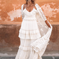 Cornsilk V Neck Long Sleeves Ruffle Maxi Wedding Dress