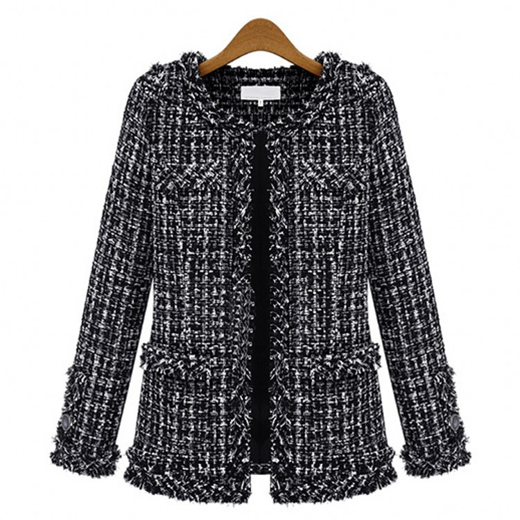 Black Plaid Short Women Coat Jacket