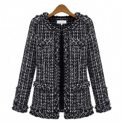 Black Plaid Short Women Coat Jacket