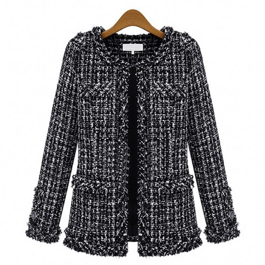 Black Plaid Short Women Coat Jacket