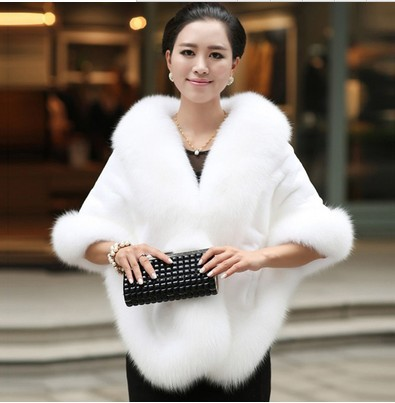 Women's Faux Fur Wrap Poncho Shawl