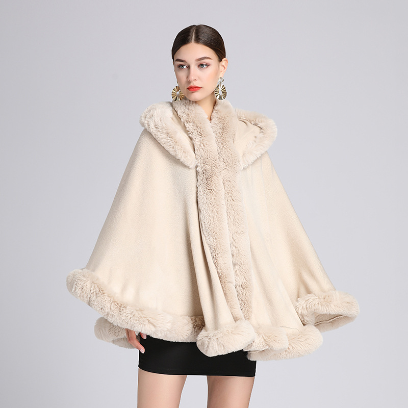 Cloak Cape Faux Fur Hooded Poncho Coat