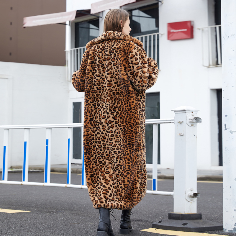 Leopard Print Faux Fur Long Coat