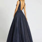 Dark Navy Princess V-Neck Sleeveless Sequin Tulle Party Dress