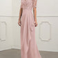 Pink Lace V-Neck Short Sleeves A-Line Bridesmaid Dress