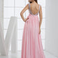 Pink Chiffon Rhinestone Pleated Backless Bridesmaid Dress