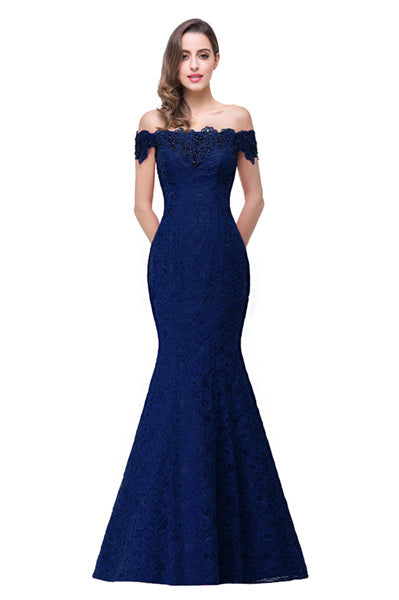 Lace Embroidered Off-Shoulder Mermaid Evening Dress