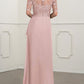 Pink Lace V-Neck Short Sleeves A-Line Bridesmaid Dress