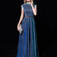 Steel Blue Jewel Neck Sequined Floor-Length Formal Bridesmaid Dress