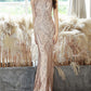 Champagne Jewel Neck Sleeveless Sequined Chain Pleated Mermaid Prom Dress