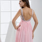 Pink Chiffon Rhinestone Pleated Backless Bridesmaid Dress