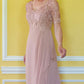 Pink Lace V-Neck Short Sleeves A-Line Bridesmaid Dress